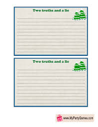 Free Printable Two Truths And A Lie Game Cards Decorated With Christmas Trees Christmas Games Printable Christmas Games Free Christmas Printables