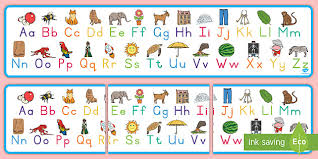 Five of the letters are vowels: Grade One Font Alphabet Display Banner