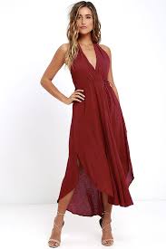 Was It A Dream Berry Red Midi Halter Dress Halter Midi Dress Red Dress Casual Dresses