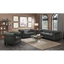 Roy Traditional Grey Chair Walmart Com In 2020 3 Piece Living Room Set Living Room Sets Button Tufted Sofa
