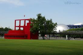 The Geode With One Of The Red Folies In The Foreground In Parc De La Villette You May Also Like Www Eutouring Com Images The Geode Html Geode Paris Image