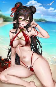 Rule 34 - Beach Bikini Christmas Green Eyes Hairbuns Layna Lazar Pointy  Ears Rinko San | 9235954