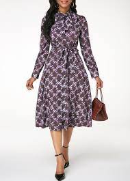 Printed Tie Neck Long Sleeve Dress Long Sleeve Dress Online Fashion Dresses Fashion Dresses Online
