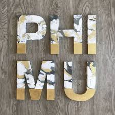 Phi Mu Wooden Letters Sorority Wooden Letters White Marble Letters White And Gold Letters Big Little So Phi Mu Crafts Theta Crafts Sorority Letters Painted