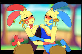 298656 - suggestive, alternate version, artist:feedback99, fictional  species, minun, plusle, anthro, nintendo, pokémon, 2023, anthroanthro,  bedroom eyes, black nose, blushing, breast frottage, breast squish,  breasts, butt, clothes, detailed background ...