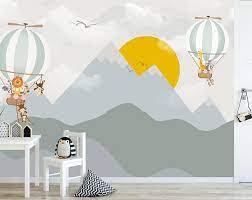 Baby number 2 is a few weeks away and we are finishing up her room. Kids Mountain Wallpaper Nursery Hot Air Balloon Wall Murals Etsy Kids Room Murals Kids Wallpaper Wall Murals
