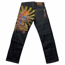 Sugoi Jeans Japanese denim jeans with gold koi fish... - Depop