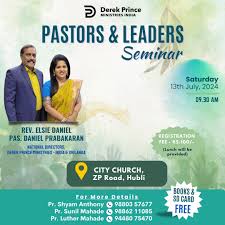 Join us for the Derek Prince Ministries Pastors and Leaders Seminar in  Hubli! Speakers- Rev. Elsie Daniel Pas. Daniel Prabakaran 📋 Registration  Fee: ₹100 Don't miss this incredible opportunity to grow in
