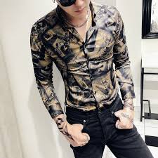 Black And Gold Dress Shirt Mens Mens Designer Patroon Gold Shirt Club P Mannen Lente Herfst Mens Fancy Shirts Bloemen Club Party Prom Dj Shirt Manne Fancy Shirt Dj Shirt Long Sleeve Shirt Men