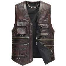 Mens Leather Vest Travel Safari Waistcoat Hunting Work Jacket Fashion Clothing Shoes Accessories Mensclo Mens Leather Vest Leather Vest Leather Jacket Men