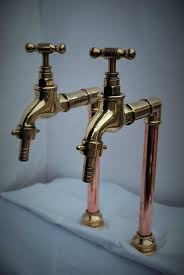 Brass Copper Belfast Kitchen Sink Tall Bib Taps Old Reclaimed Refurbished Rustic Bathrooms Kitchen Taps Kitchen Sink