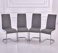 Gizza Gray White Sides Faux Leather Dining Room Chairs Metal Chrome Legs High Back Kitchen Furn Furniture Leather Dining Room Chairs Faux Leather Dining Chairs