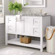 Crafted from solid poplar wood, this double vanity features four drawers, ideal for tucking away toiletries, while two cabinets. 46 50 Bathroom Vanities Free Shipping Over 35 Wayfair