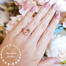 Get a closer look at her millennial pink sparkler here. Morganite Halo Engagement Ring Padparadscha Sapphire Colour Solitaire Ring Vintage Design Princess Eugenie Pink Stone Ring Oval Cut