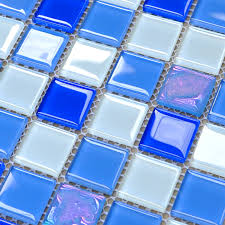 Ice mist glossy 4 in.x 12 in. Blue Glass Mosaic Glossy Tile Modern Backsplash Square Fifyh Com