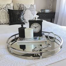 Round Silver Mirror Tray With Arch Handle Xlarge Humble Home In 2020 Coffee Table Decor Tray Glass Tray Decor Ottoman Coffee Table Tray
