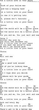 Dolly Parton Song Put A Little Love In Your Heart Lyrics And Chords Lyrics And Chords Song Lyrics And Chords Dolly Parton Songs