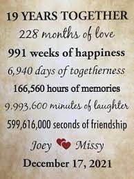 In addition to extraordinary 20th anniversary gifts for husbands, we have heartwarming 3 year anniversary presents, 19th wedding anniversary gift ideas and 25th anniversary gifts for a couple. 19 Year Anniversary Gift For Wife 19th Anniversary Gifts For Husband From Wife Ebay