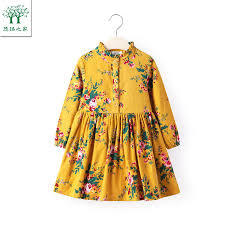 2017 New Cute Baby Girl Dress Cotton Girls Dresses Casual Kids Autumn Spring Clothing Long Sleeve Baby Girl Dress Long Sleeve Floral Dress Girls Yellow Dress
