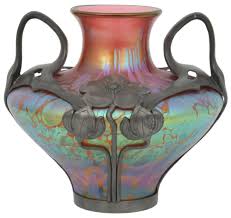 Fill your cart with color today! Lot Loetz Pewter Mounted Iridescent Glass Vase