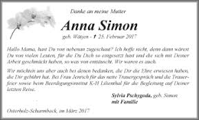 Traueranzeige Von Anna Simon Traueranzeigen Spruche Traueranzeige Trauer