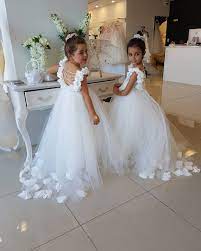 Backless Puffy Tulle Flower Girls Dresses With 3d Floral Appliques Flower Girl Dresses Tulle White Flower Girl Dresses Flower Girl Dresses