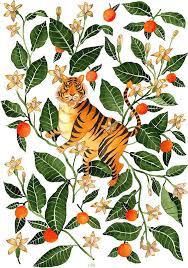 Botanical Illustration Folk Modern Mural Wildlife Animals Painterly Pattern Plants Flowers Folk Art Illustration Art Tiger Illustration Illustration