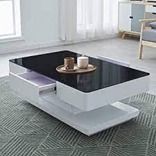 Ofcasa High Gloss Coffee Table With Storage 2 Drawer Modern Black Tempered Glass Top Living Ro Coffee Table Design Modern Coffee Table Center Table Living Room
