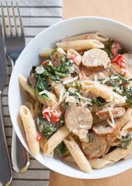 Creamy Chicken Sausage And Spinach Pasta No Butter Or Flour Recipe Recipes Spinach Pasta Chicken Sausage