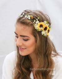 Dried, silk, foam or plastic flowers all offer a reliable alternative to fresh flowers. Sunflower Flower Crown With Green Leaves And Babies Breath Flower Girl Wreath Wedding Headpiece Bridal Hair Accessory Buy Online In Angola At Angola Desertcart Com Productid 109252751