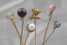 Six Antique Stickpins Tie Pin Hat Pins Stick Pins
