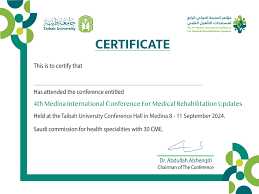 Check out Abdullah Sabri Abdullah Aljohani's conference credential issued  by 4th Medina International Conference For Medical Rehabilitation Updates