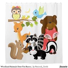 The shower curtain, which i ordered 3 days ago, arrived today in wonderful condition and it looks even better than the website photo.thank you for your prompt, efficient and professional service. Woodland Animals Deer Fox Raccoon Bear Owl Shower Curtain Zazzle Com Kids Shower Curtain Deer Fox Woodland Animals