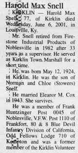 Obituary for Harold Max Snell