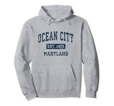 Amazon Com Ocean City Maryland Md Vintage Sports Design Navy Print Pullover Hoodie Clothing