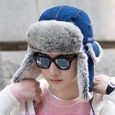 Winter Denim Russian Ushanka Hat For Men Outdoor Ski Aviator Bomber Hat Hats For Men Bomber Hat Hat For Man