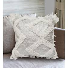 Ela Fringed Decorative Pillow Silver And White Cotton Yarn With Diamond Loop Pattern White And Silver Silver Decorative Pillows Pillows Throw Pillows