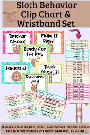 sloth behavior clip chart and wristband set behavior clip