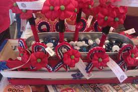Here Is A Hot Mess Of Buddy Poppies Poppy Pens Poppy Red White N Blur Ribbons Pins And Magnets Poppy Craft Buddy Poppy Crafts