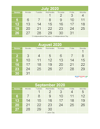 Printable Calendar July August September 2020 3 Months Per Page Free Printable 2020 Calendar Tem Printable Calendar July Calendar Template Printable Calendar