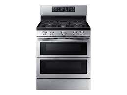 Double oven dual fuel range with 6 burners and griddle in stainless steel. 5 8 Cu Ft Smart Freestanding Gas Range With Flex Duo Dual Door In Stainless Steel Range Nx58k7850ss Aa Samsung Us