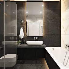 One of the most popular bathroom decorating ideas includes pebbled bathroom floors. 2 Masculine Interiors In Shades Of Grey Black Brown Bathroom Interior Design Bathroom Interior Bathroom Design