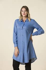 Uzun Tunik Mavi Tunik Gomlek Butik
