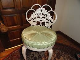 Vanity Chair Redone By Painting With Pearl Metallic Spray And Using A Pillow Purchased At Ross Dress For Less For 9 99 Chair Redo Vanity Chair Wood Circles