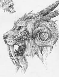 Ballpoint Pen On A4 Old Pic I Did When I Was 13 Some Kind Of Sabretooth Ram Hybrid Dragon Thing Dark Art Drawings Animal Art Creature Art
