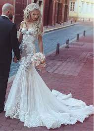 Buy Discount Chic Tulle Lace Off The Shoulder Neckline Mermaid Wedding Dress With La Lace Mermaid Wedding Dress Wedding Dresses For Sale Wedding Dresses Lace