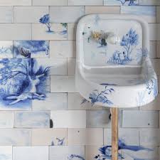 11 of 22 peach + bronze + white Bddw S Blue And White Tile Bathroom Was One Of The Biggest Hits Of Milan Design Week Architectural Digest