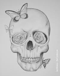 Dibujo a lapiz grafito sobre papel. Dibujo A Lapiz De Calavera Con Mariposa