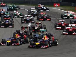 Both Red Bulls Swamp Hamilton On The Run To Turn One At The Start Of The German Grand Prix German Grand Prix Racing Cars Uk