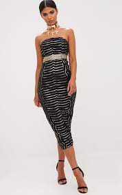 Premium Black Lace Bandeau Midi Dress Black Lace Bandeau Dresses Wedding Guest Dress
